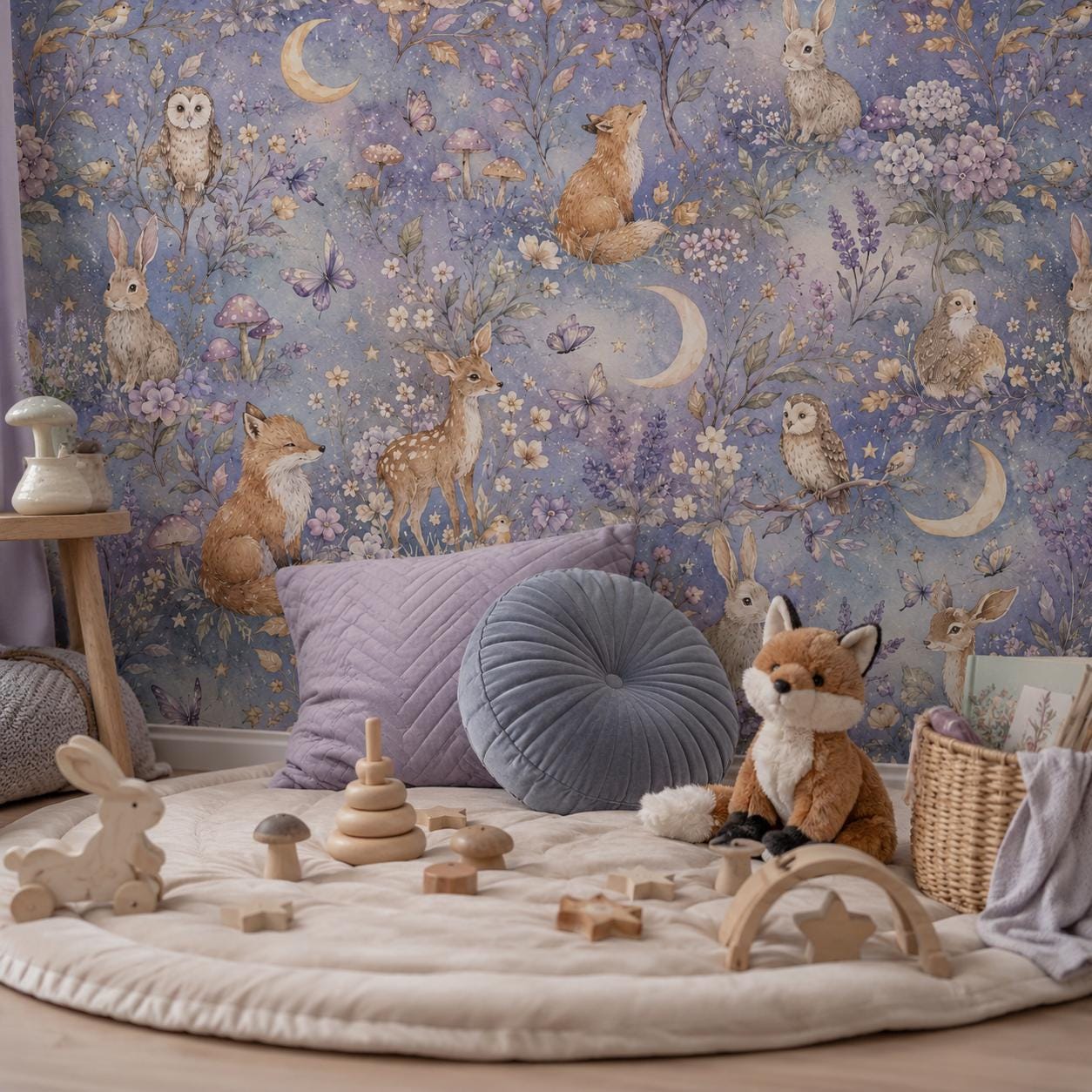 Moon Garden Animal Wallpaper: Dreamy Nursery Wall Mural