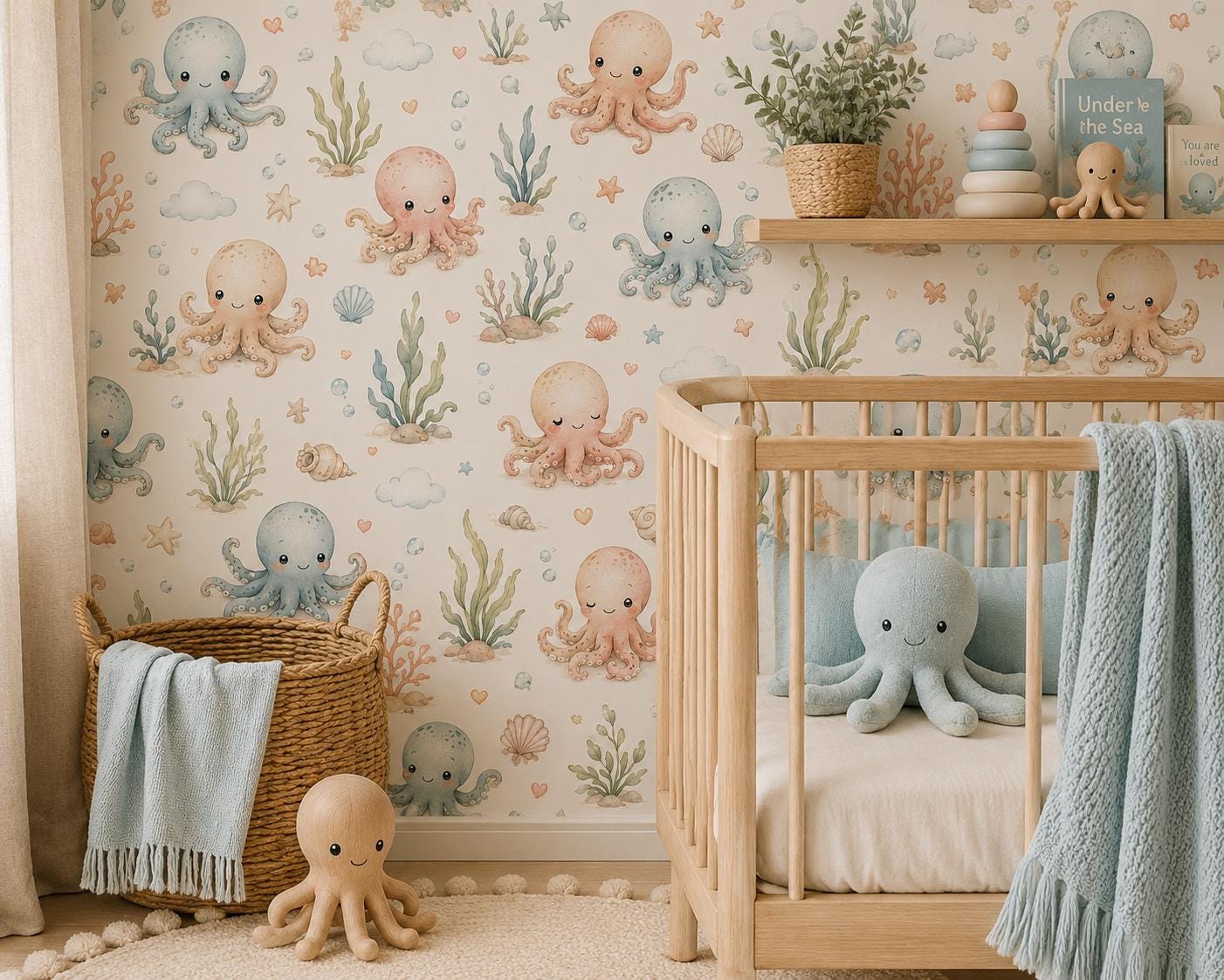 Octopus Ocean Wallpaper: Underwater Nursery Wall Mural