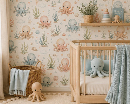 Octopus Ocean Wallpaper: Underwater Nursery Wall Mural