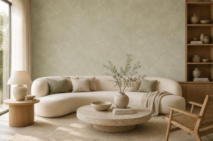 Pale Sage Limewash Wallpaper: Soft Green Textured Wall Mural