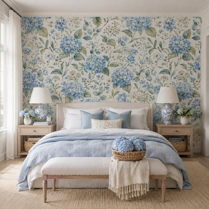 Blue Hydrangea Wallpaper: White Floral Wall Mural