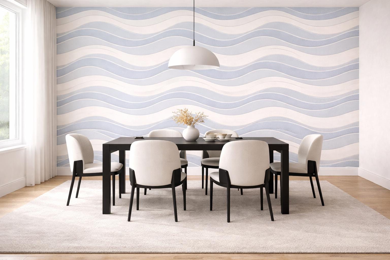 Blue Wave Wallpaper: Soft Abstract Line Wall Mural