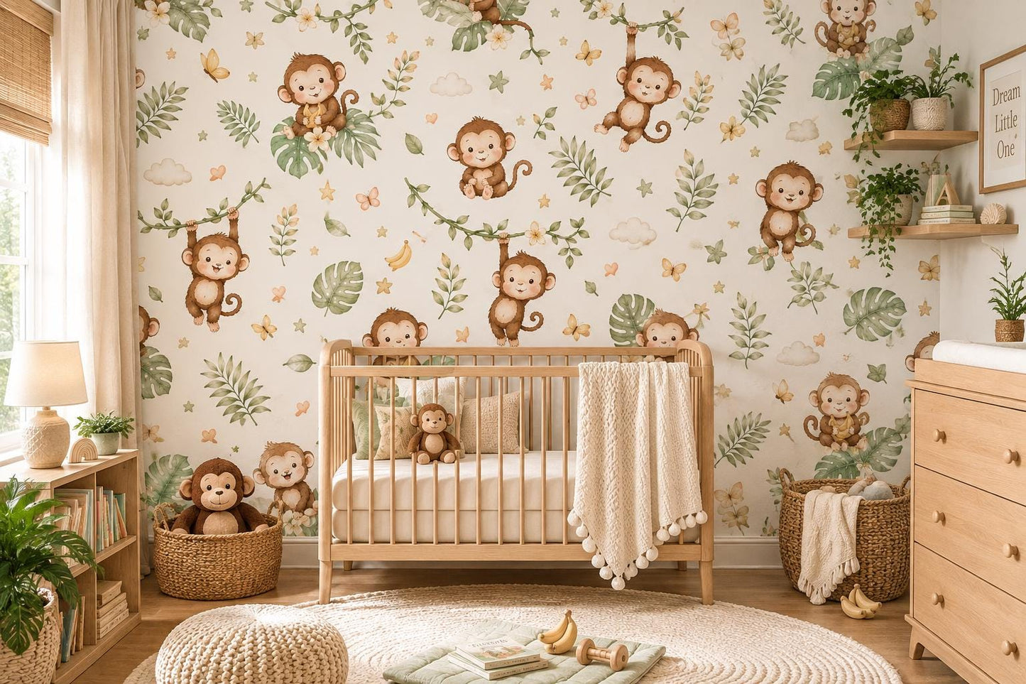 Monkey Jungle Wallpaper: Tropical Animal Nursery Wall Mural