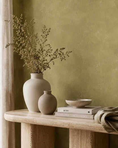 Soft Olive Plaster Wallpaper: Green Textured Wall Mural