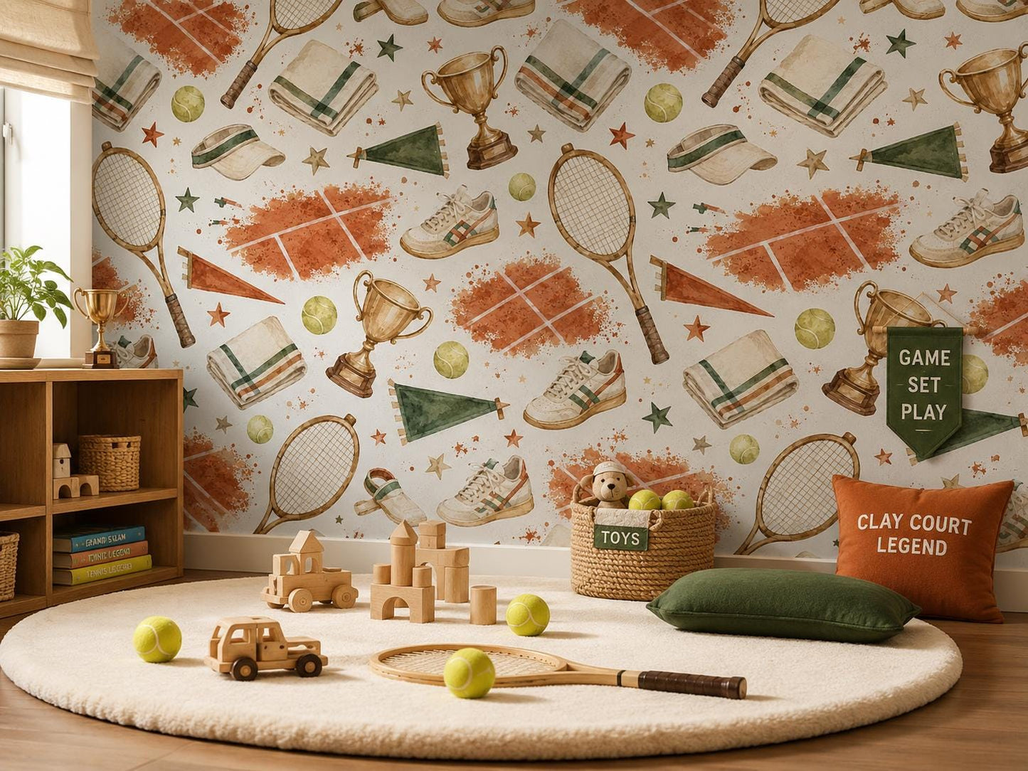 Vintage Tennis Clay Court Wallpaper: Kids Sports Wall Mural