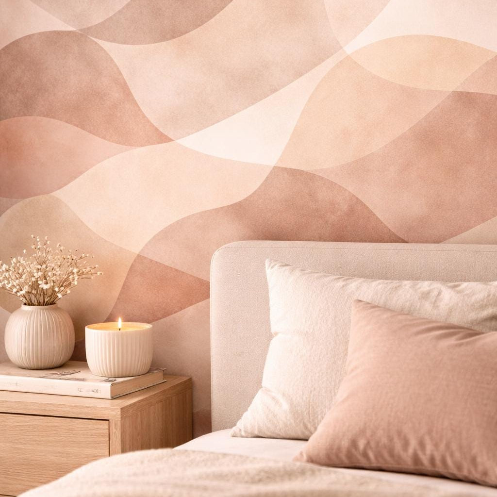 Beige Abstract Wallpaper Peel and Stick Neutral Organic Shape Wall Mural Modern Minimal Decor