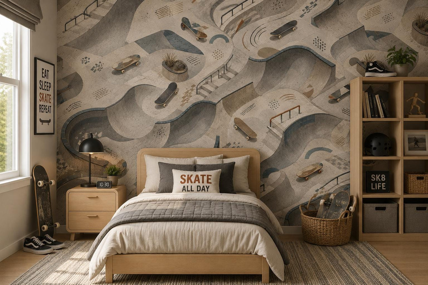 Kids Skateboard Wallpaper: Skate Park Wall Mural for Boys Room