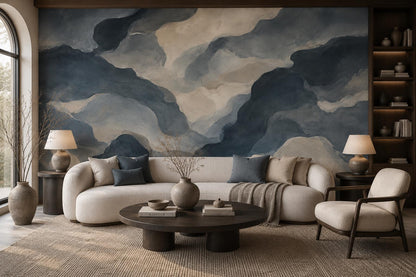 Storm Slate Abstract Wallpaper: Moody Grey Blue Wall Mural