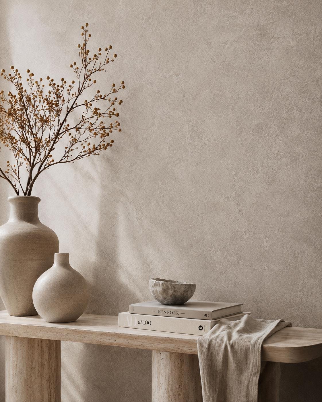 Warm Taupe Stone Wallpaper: Neutral Textured Wall Mural