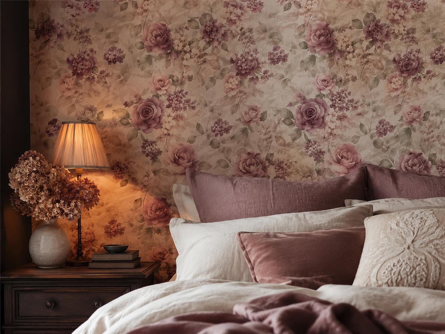 Mauve Rose Floral Wallpaper: Romantic Botanical Wall Mural