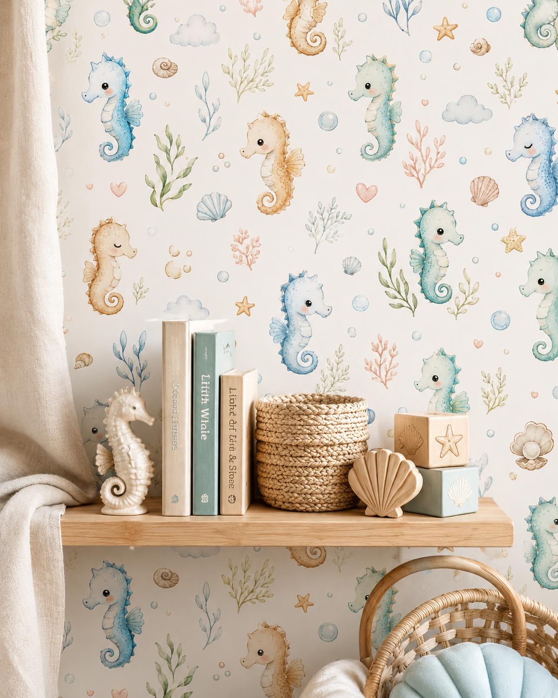 Seahorse Ocean Wallpaper: Coastal Nursery Wall Mural