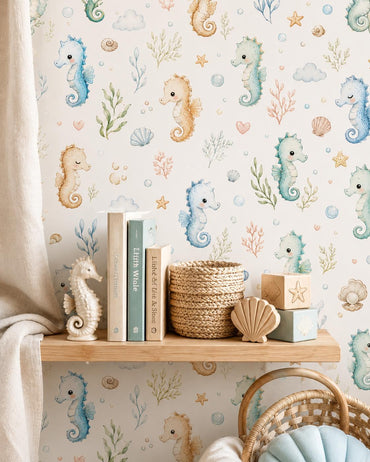 Seahorse Ocean Wallpaper: Coastal Nursery Wall Mural