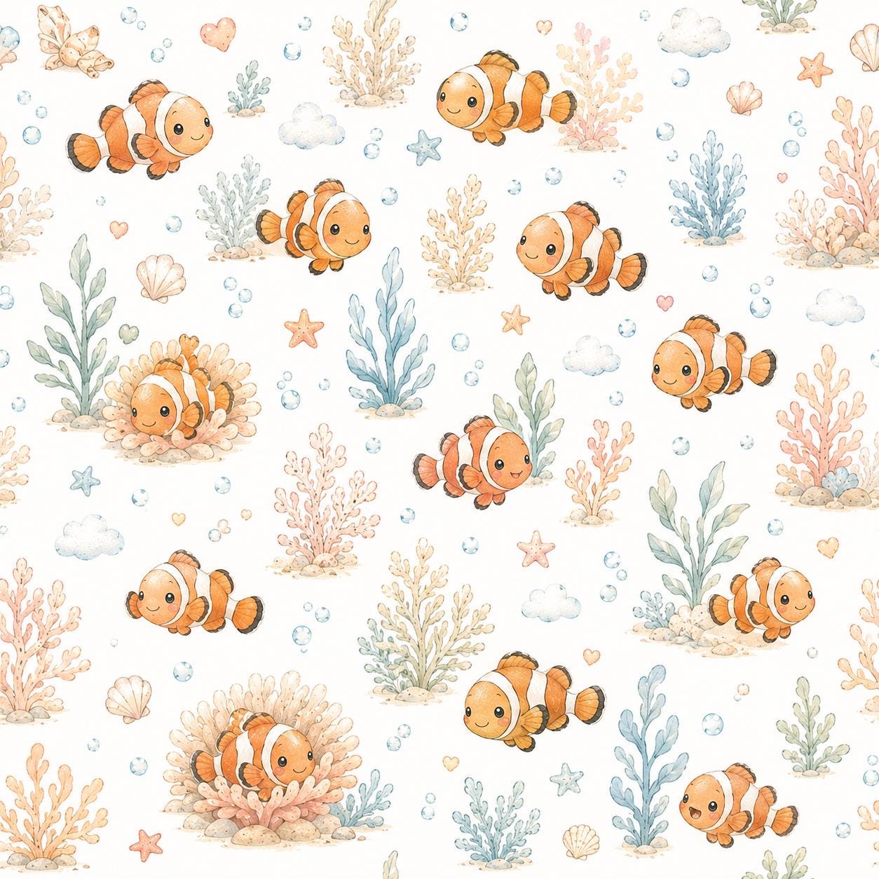 Clownfish Reef Wallpaper: Coral Ocean Nursery Wall Mural