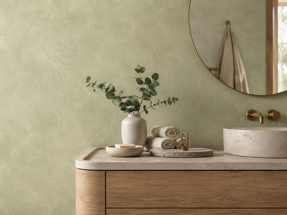 Sage Limewash Wallpaper: Soft Green Plaster Wall Mural