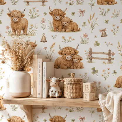 Highland Cow Wallpaper: Farmhouse Nursery Mural