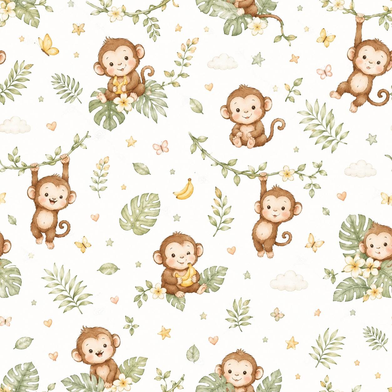 Monkey Jungle Wallpaper: Tropical Animal Nursery Wall Mural