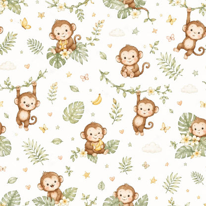 Monkey Jungle Wallpaper: Tropical Animal Nursery Wall Mural