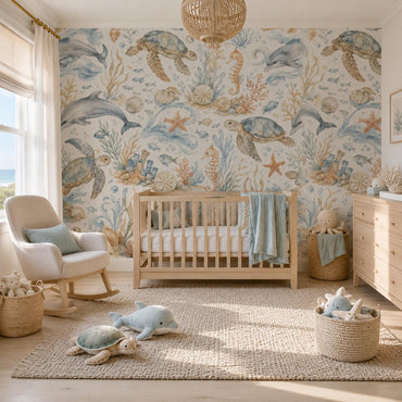 Seaside Animal Wallpaper Coastal Blue Nursery Wall Mural