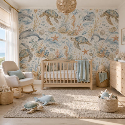 Seaside Animal Wallpaper Coastal Blue Nursery Wall Mural