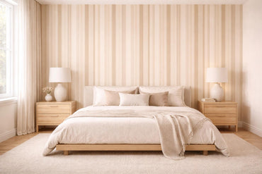 Beige Neutral Striped Wallpaper Peel and Stick Vertical Stripe Mural Minimal Modern Wall Decor