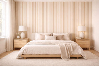 Beige Neutral Striped Wallpaper Peel and Stick Vertical Stripe Mural Minimal Modern Wall Decor