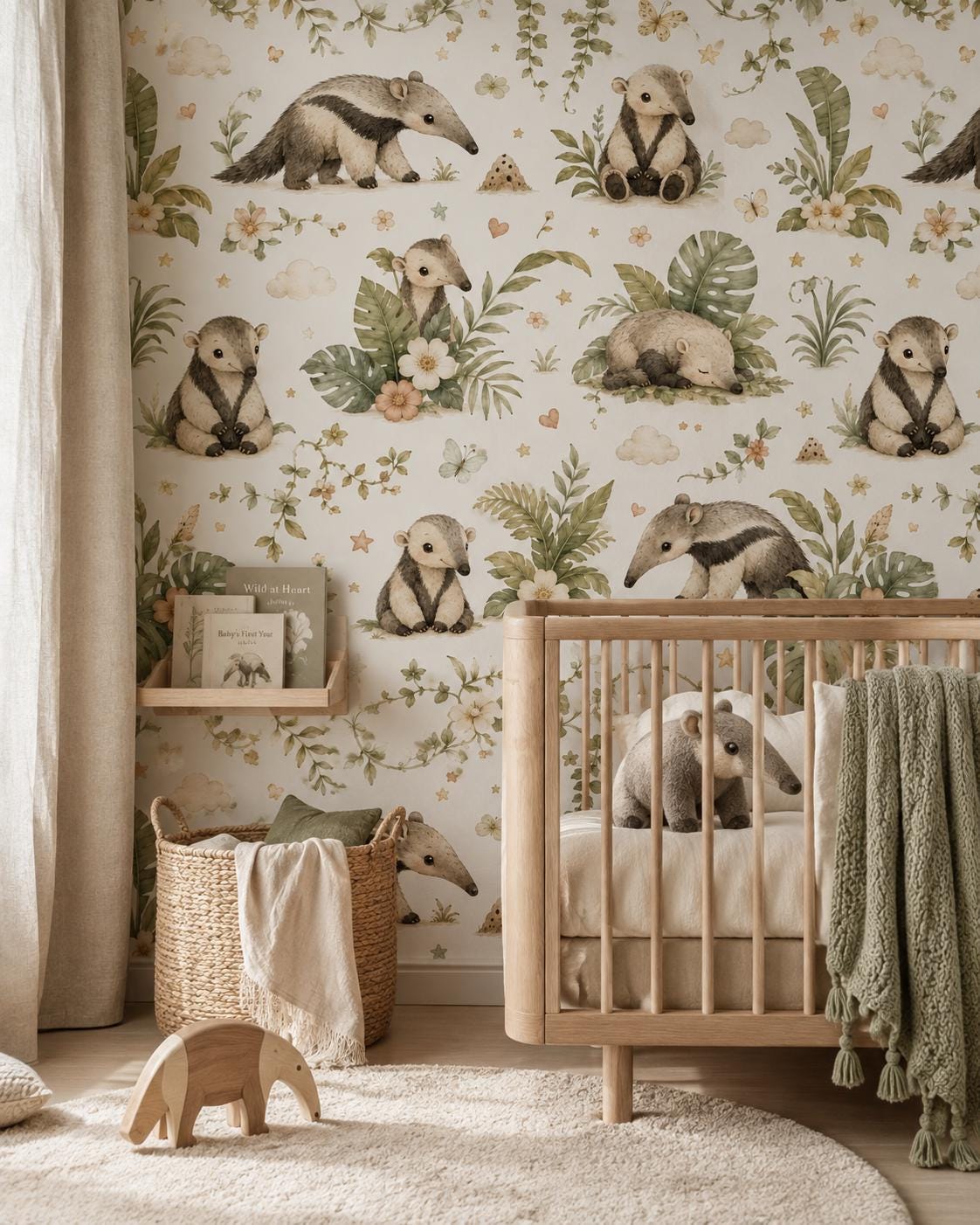 Anteater Rainforest Wallpaper: Jungle Animal Nursery Mural