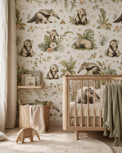 Anteater Rainforest Wallpaper: Jungle Animal Nursery Mural