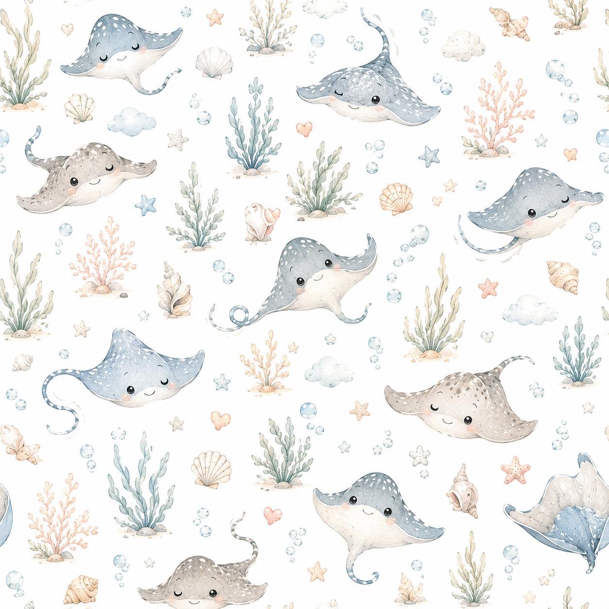 Stingray Ocean Wallpaper: Coastal Sea Life Nursery Mural