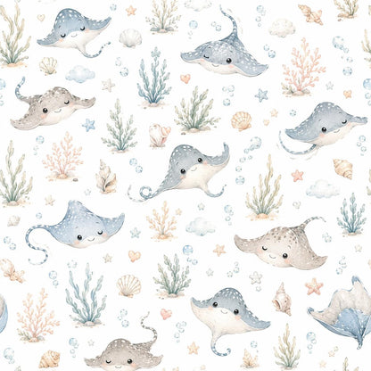 Stingray Ocean Wallpaper: Coastal Sea Life Nursery Mural