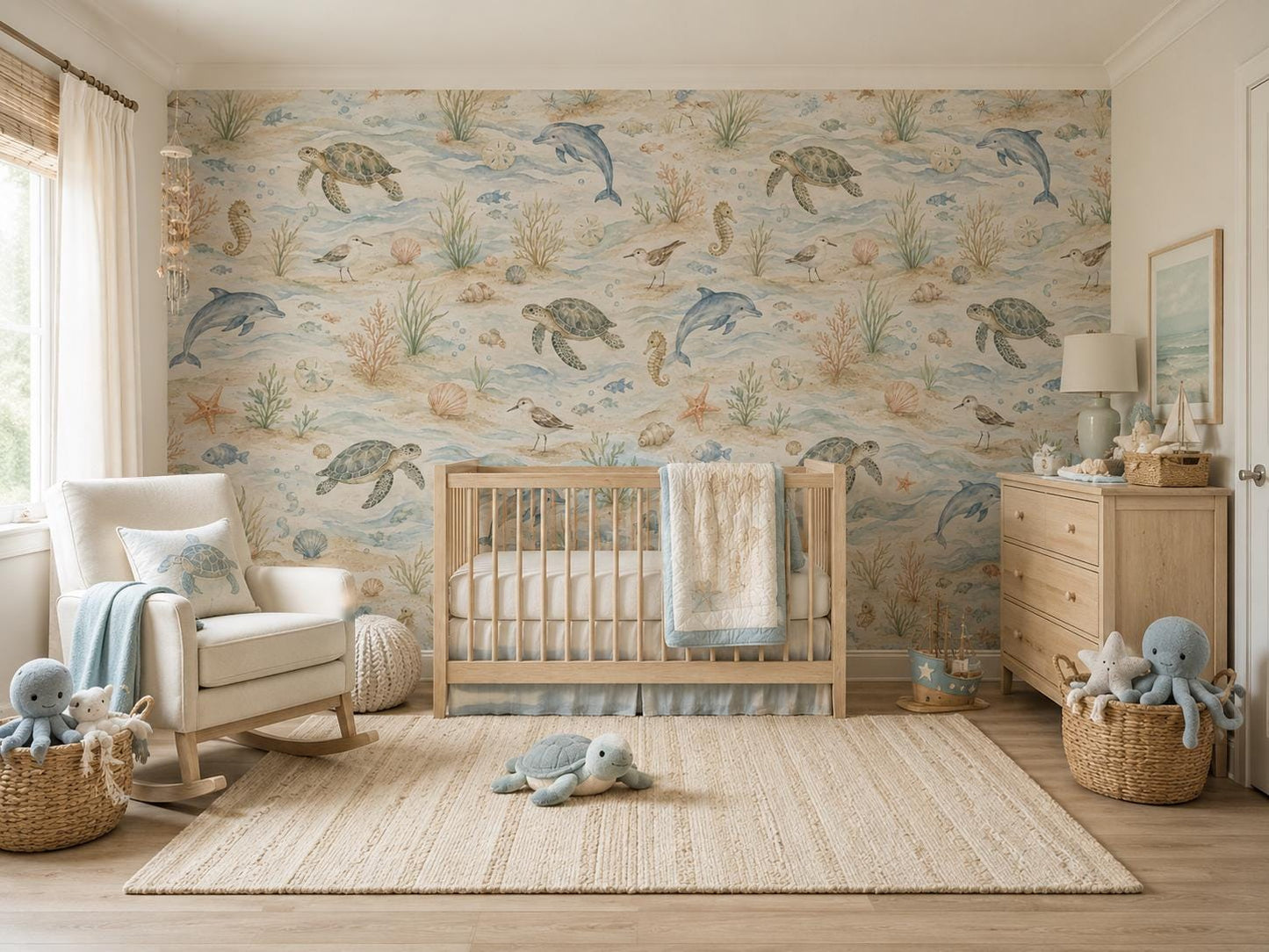Seaside Animal Wallpaper: Coastal Nursery Wall Mural