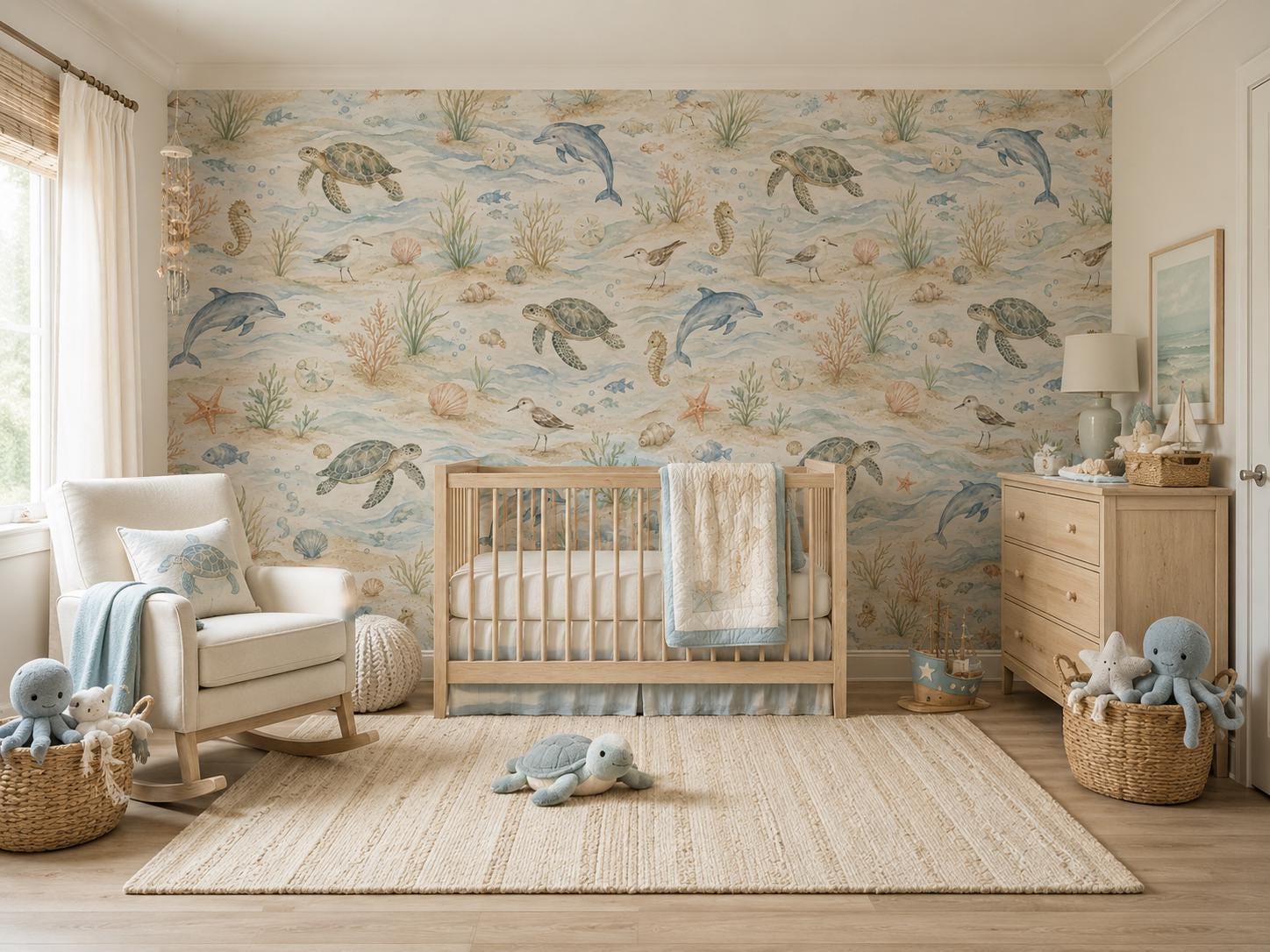 Seaside Animal Wallpaper: Coastal Nursery Wall Mural