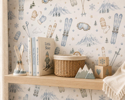 Skiing Wallpaper: Mountain Sports Nursery Wall Mural
