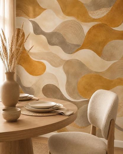 Ochre Abstract Wallpaper: Golden Earth Wall Mural