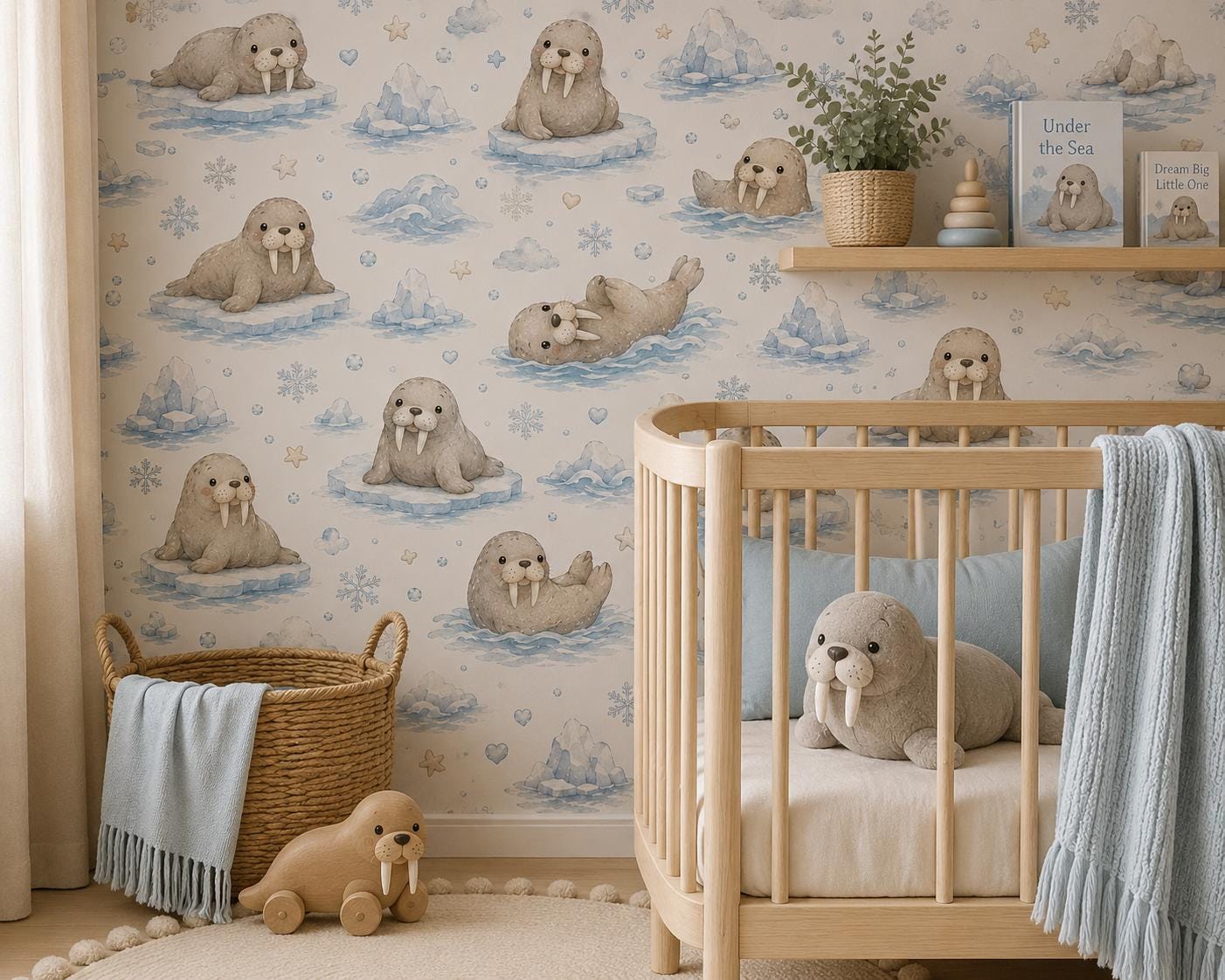 Walrus Arctic Wallpaper: Winter Animal Nursery Wall Mural