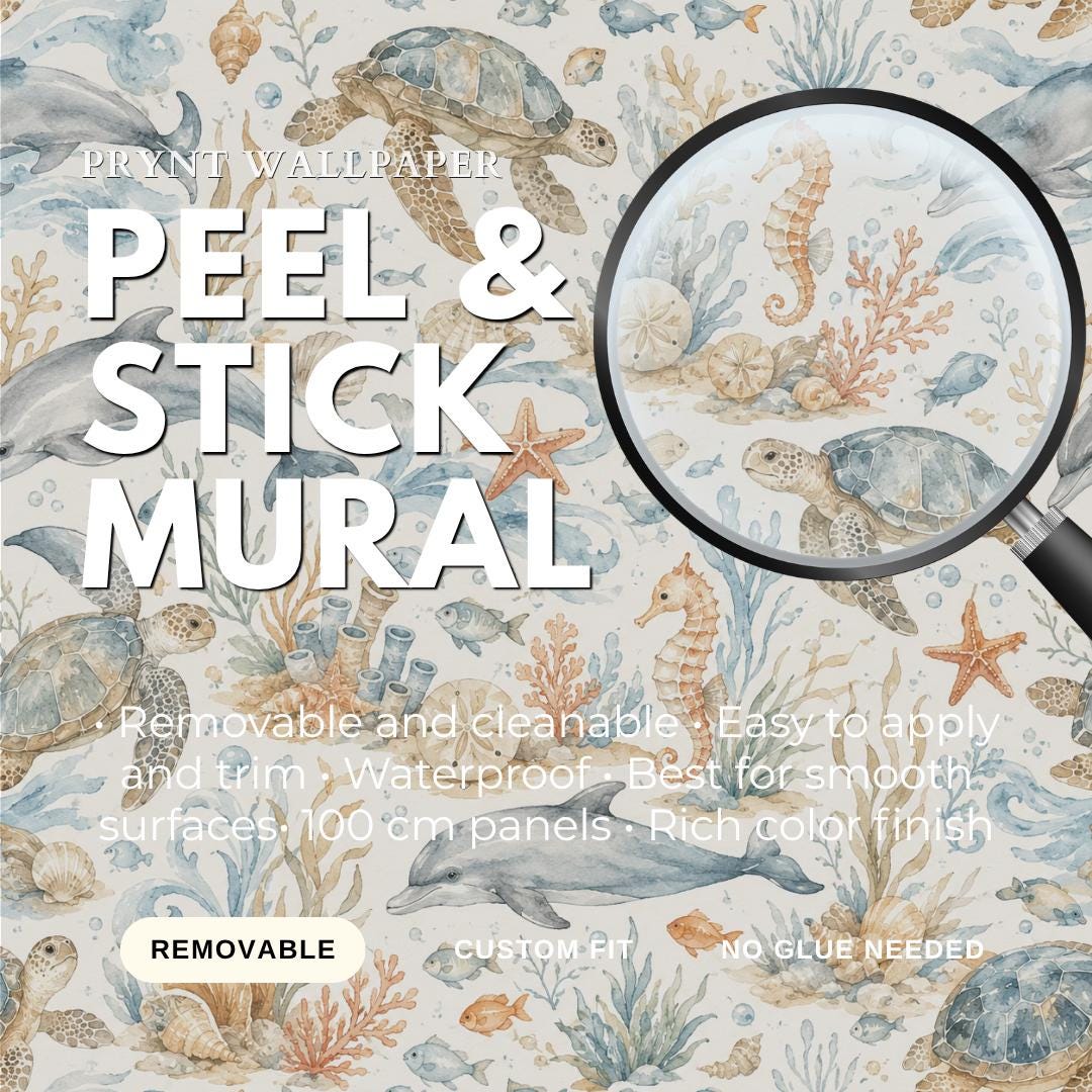 Seaside Animal Wallpaper Coastal Blue Nursery Wall Mural
