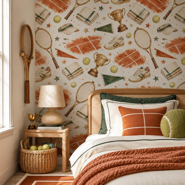 Vintage Tennis Clay Court Wallpaper: Kids Sports Wall Mural