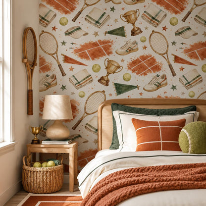 Vintage Tennis Clay Court Wallpaper: Kids Sports Wall Mural