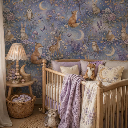 Moon Garden Animal Wallpaper: Dreamy Nursery Wall Mural