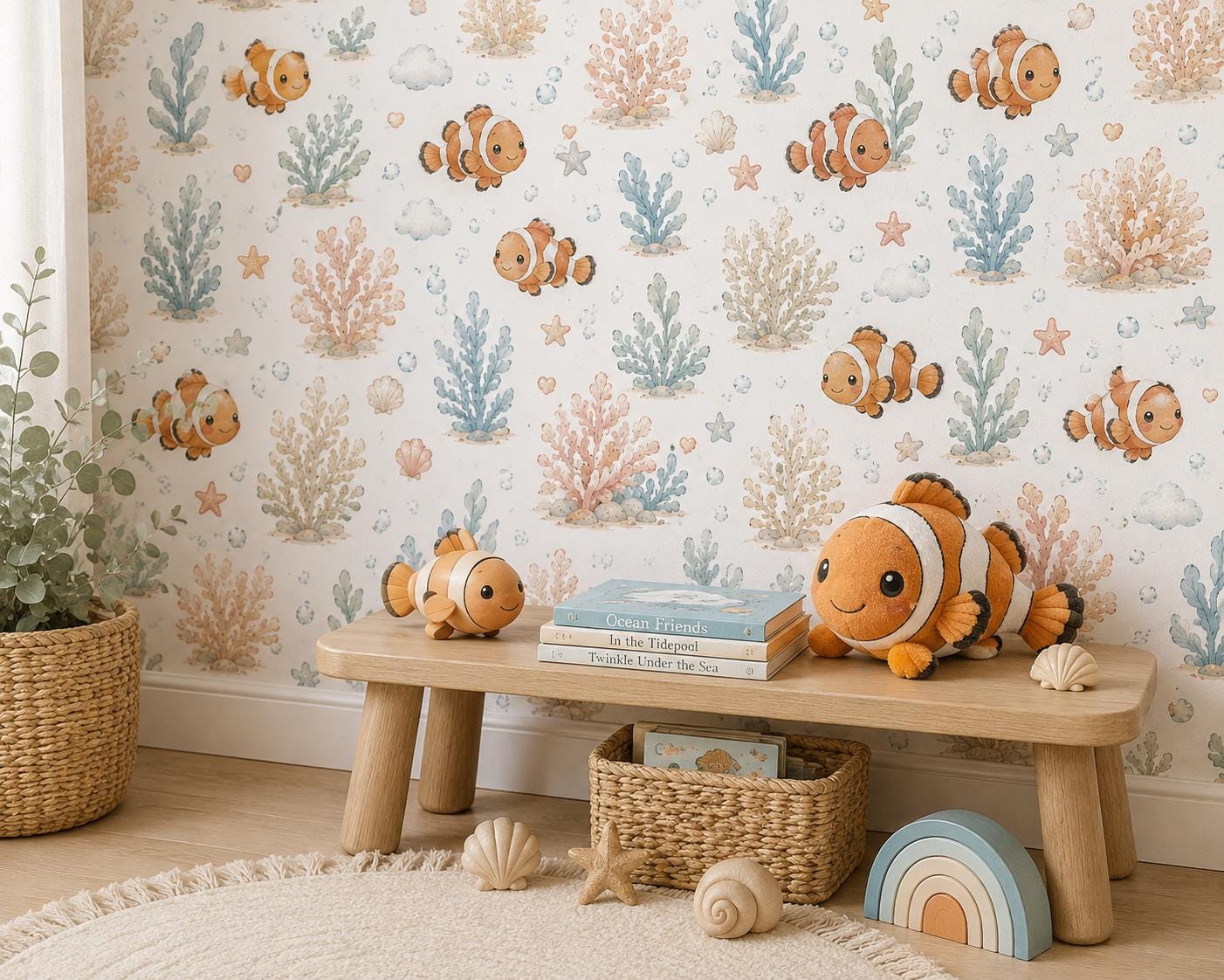 Clownfish Reef Wallpaper: Coral Ocean Nursery Wall Mural