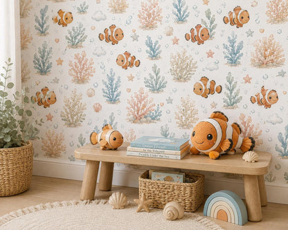 Clownfish Reef Wallpaper: Coral Ocean Nursery Wall Mural