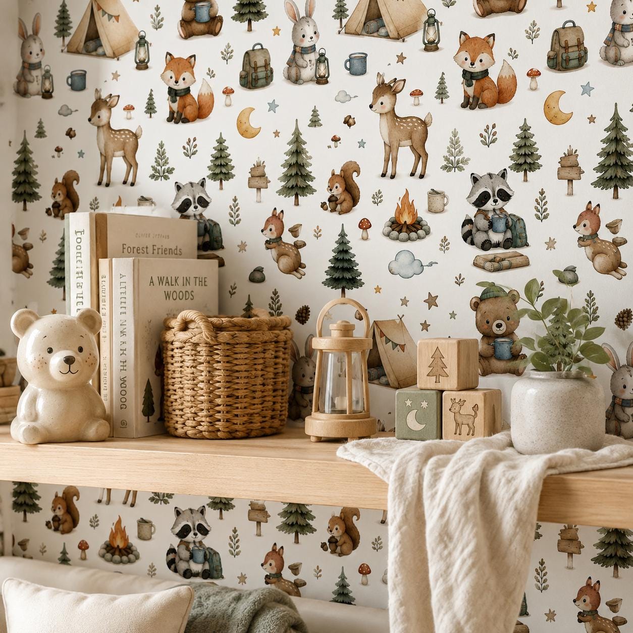 Forest Camping Wallpaper: Woodland Animal Mural