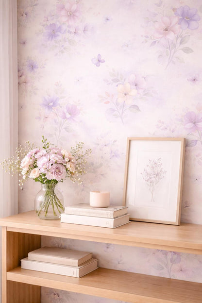 Blush Violet Floral Wallpaper: Soft Fairy Nursery Wall Mural