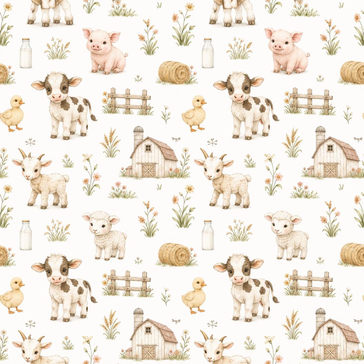 Baby Farm Animal Wallpaper: Cottage Nursery Mural