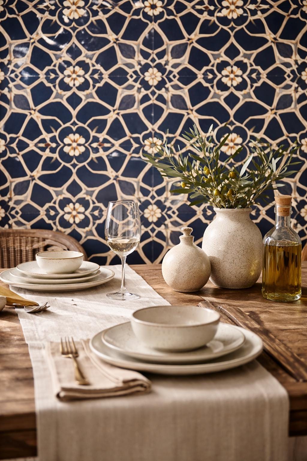 Blue Moroccan Tile Wallpaper: Vintage Geometric Wall Mural