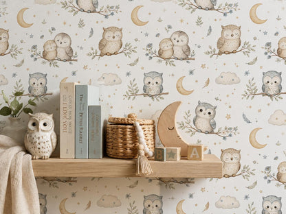 Owl Moon Wallpaper: Celestial Nursery Mural