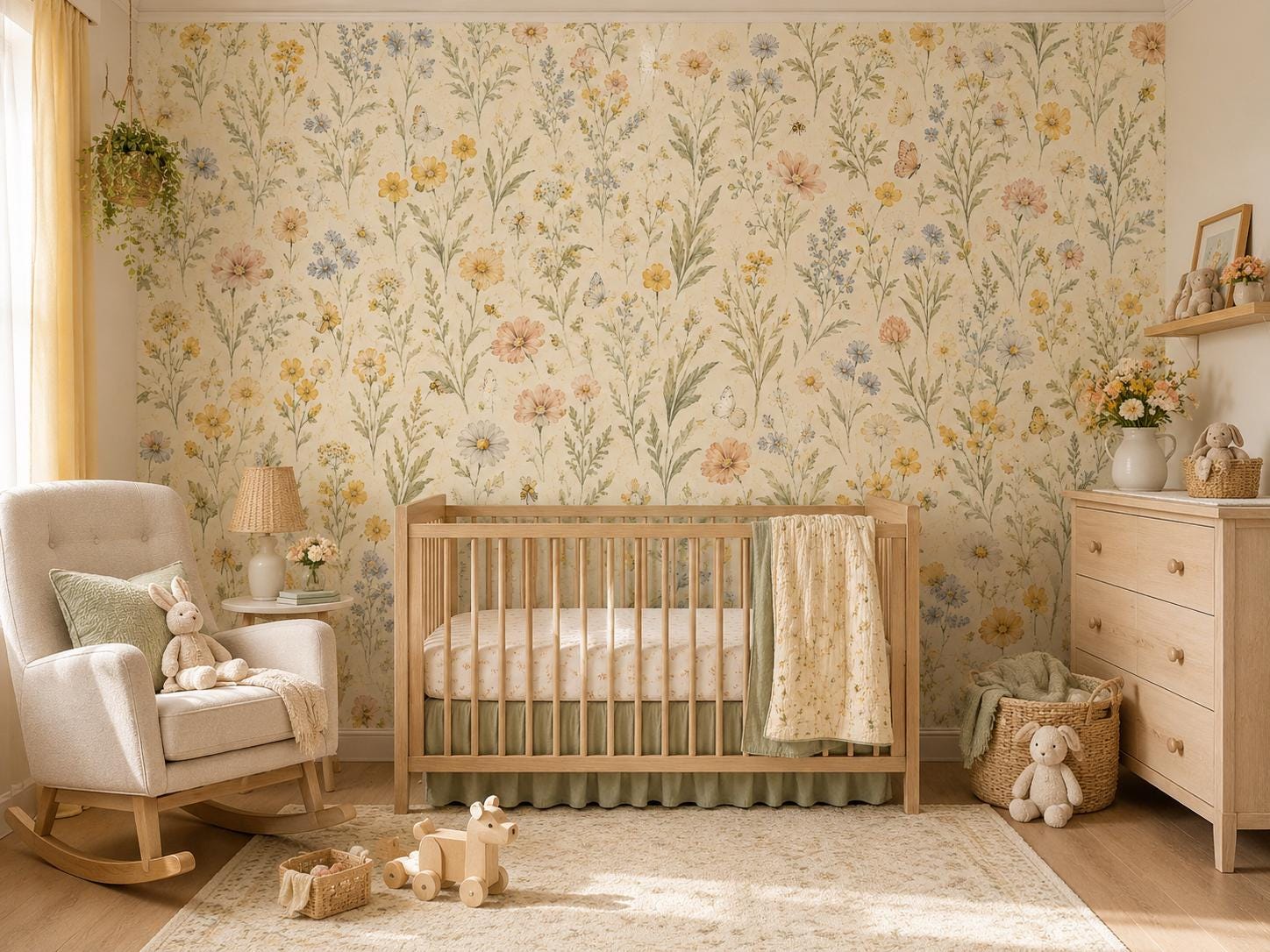 Wildflower Meadow Wallpaper: Soft Floral Nursery Wall Mural
