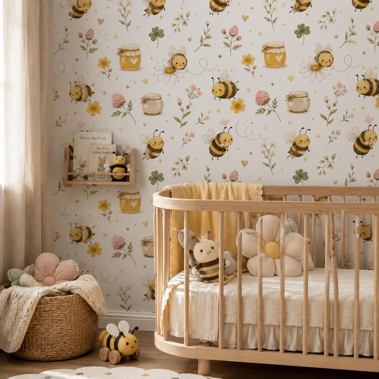 Bumble Bee Wallpaper: Garden Nursery Wall Mural