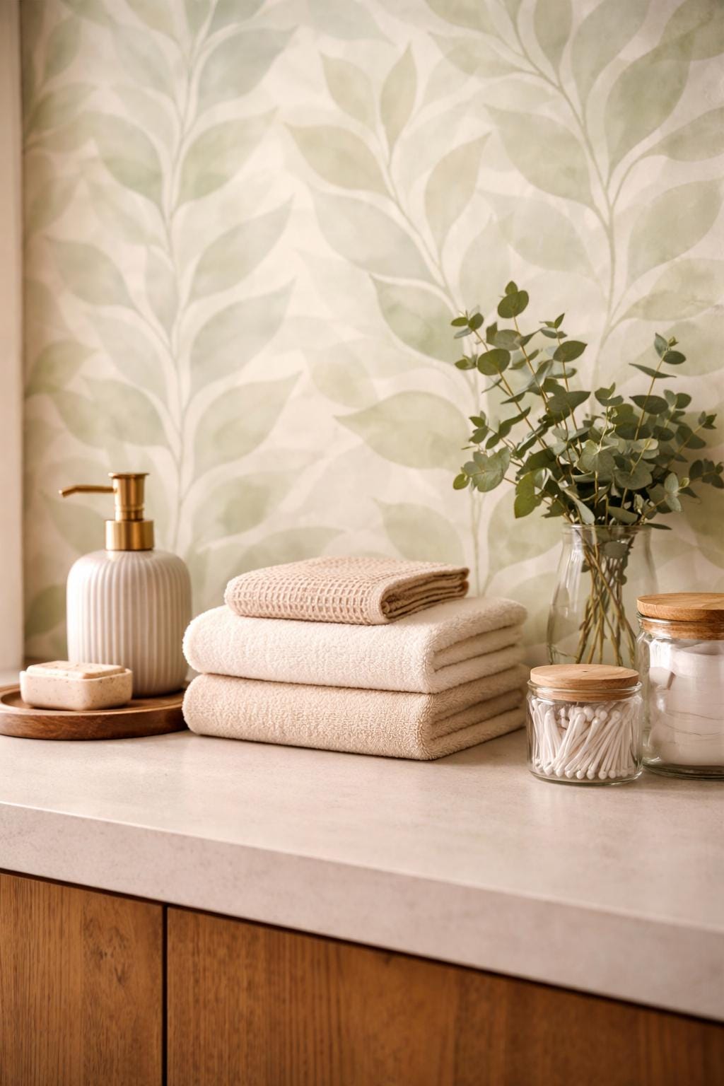 Green Leaf Wallpaper: Soft Botanical Wall Mural