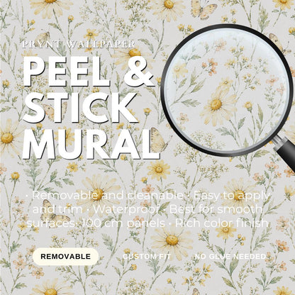 Yellow Daisy Wallpaper: White Cottage Floral Wall Mural