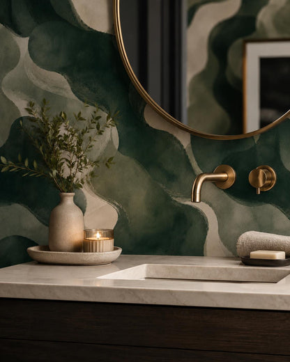 Deep Emerald Abstract Wallpaper: Moody Green Wall Mural